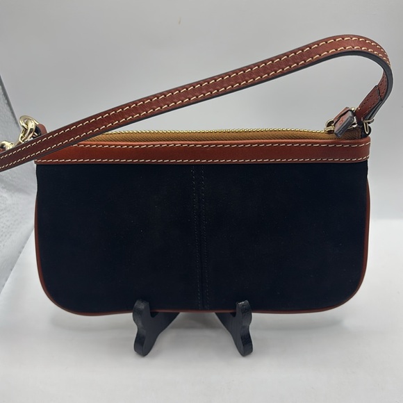 Dooney & Bourke black & tan Suede Large Slim Wristlet with side interior pocket - Picture 2 of 10